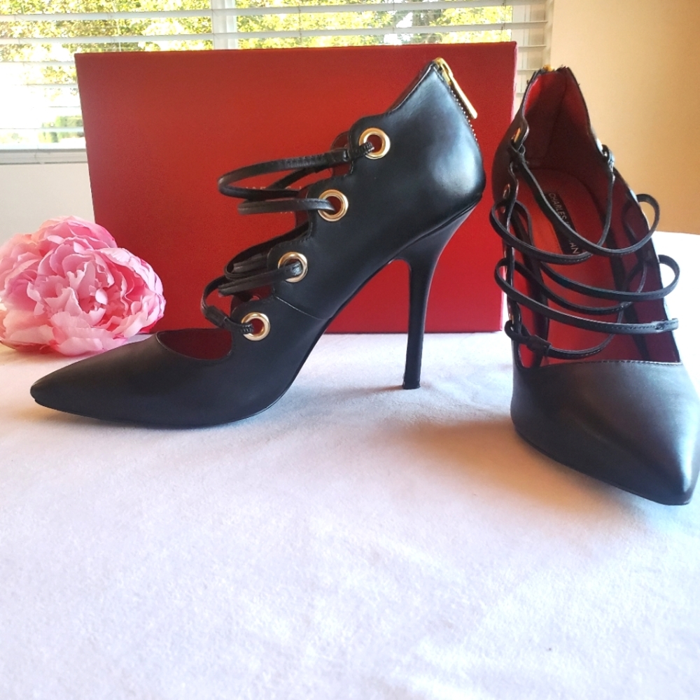 ⚜️CHARLES JOURDAN PARIS Corset Style Leather Pump Heels Size 10 - Picture 2 of 7